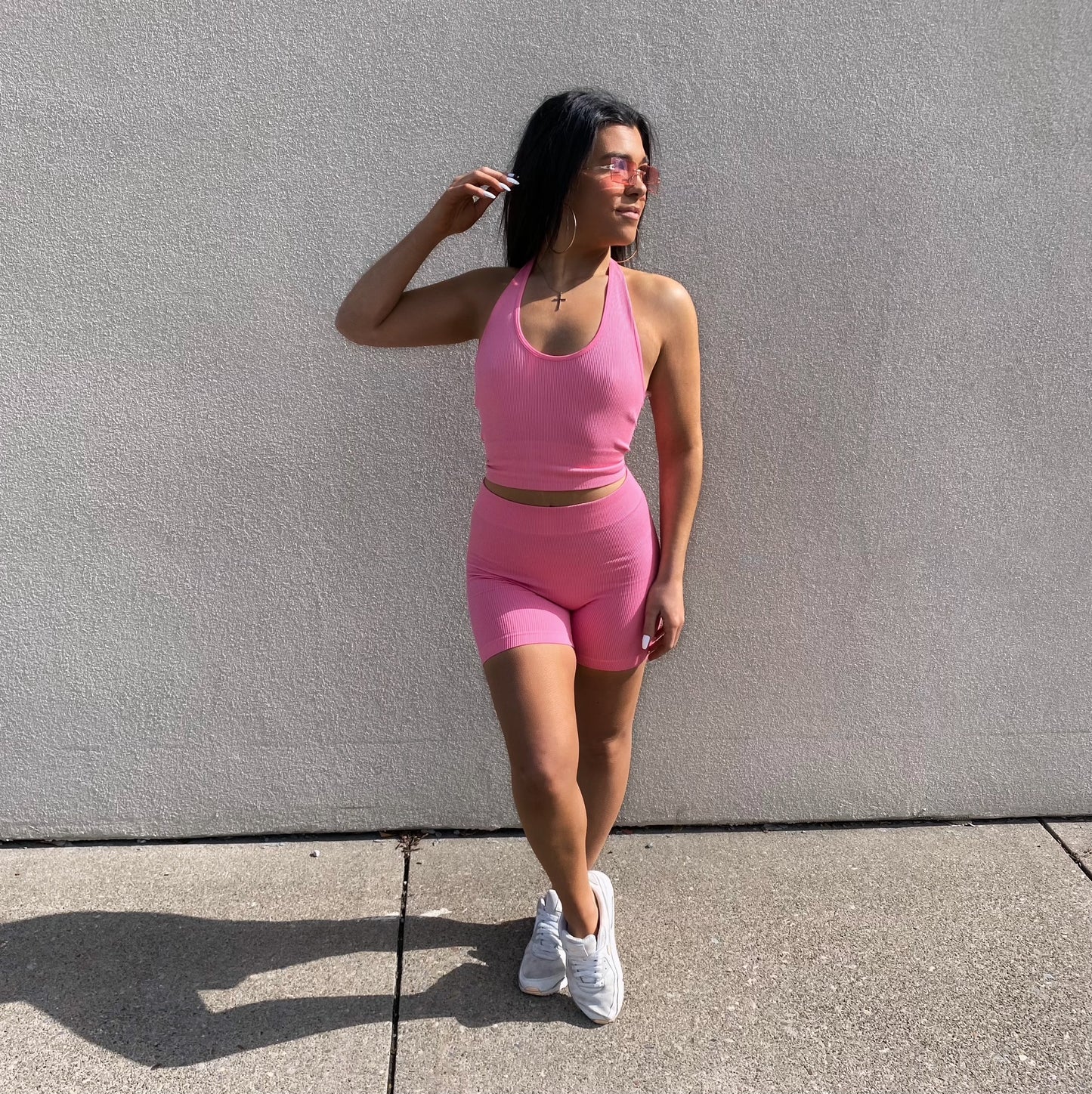 Ribbed Seamless Biker Short Set // Pink