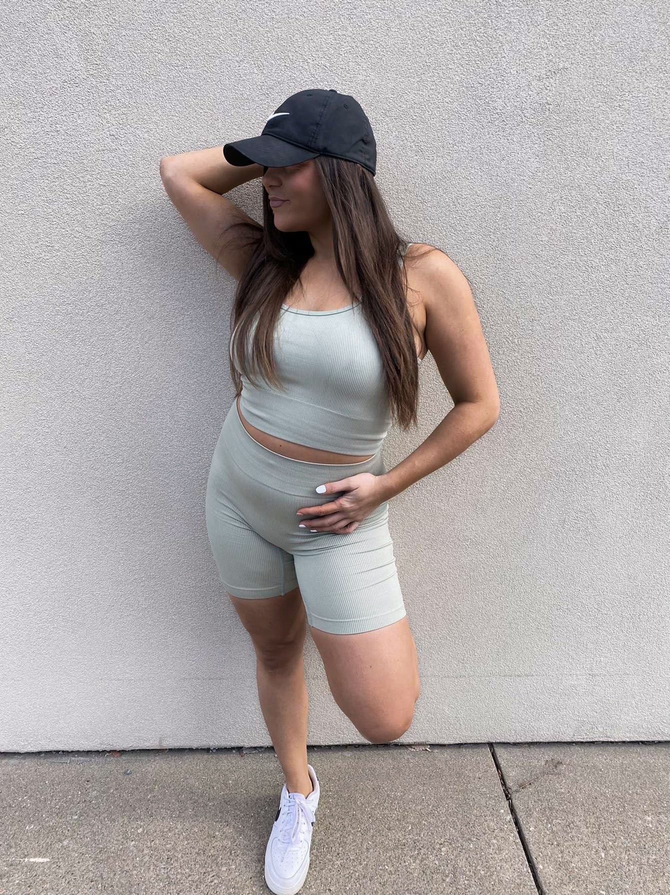 Ribbed Seamless Biker Short Set // Sage