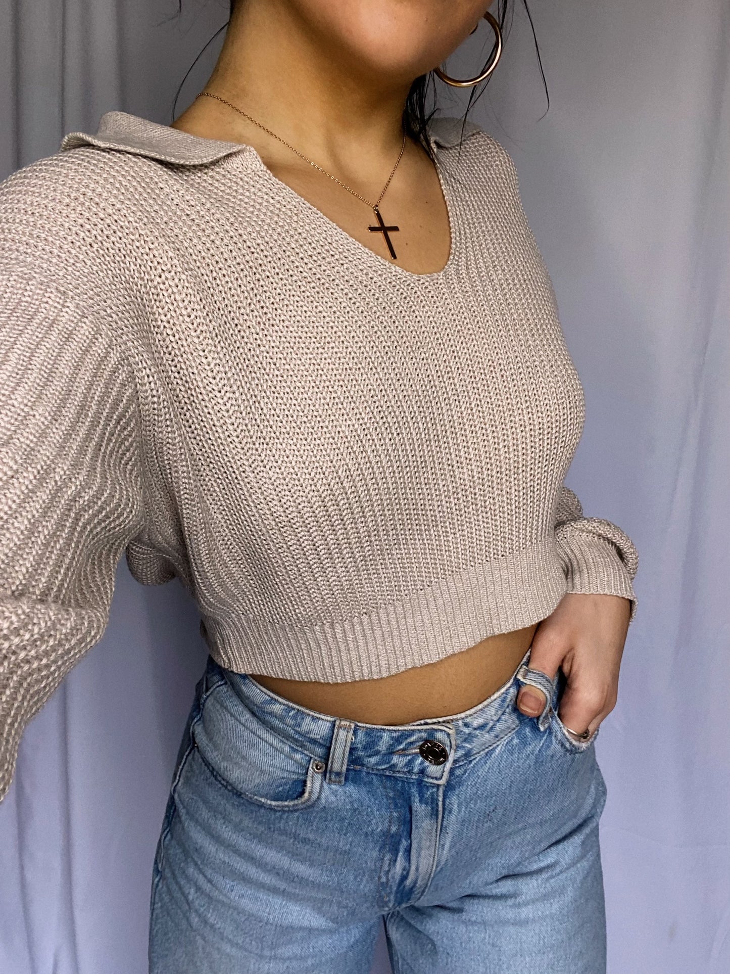 Ribbed Pullover Sweater in Taupe