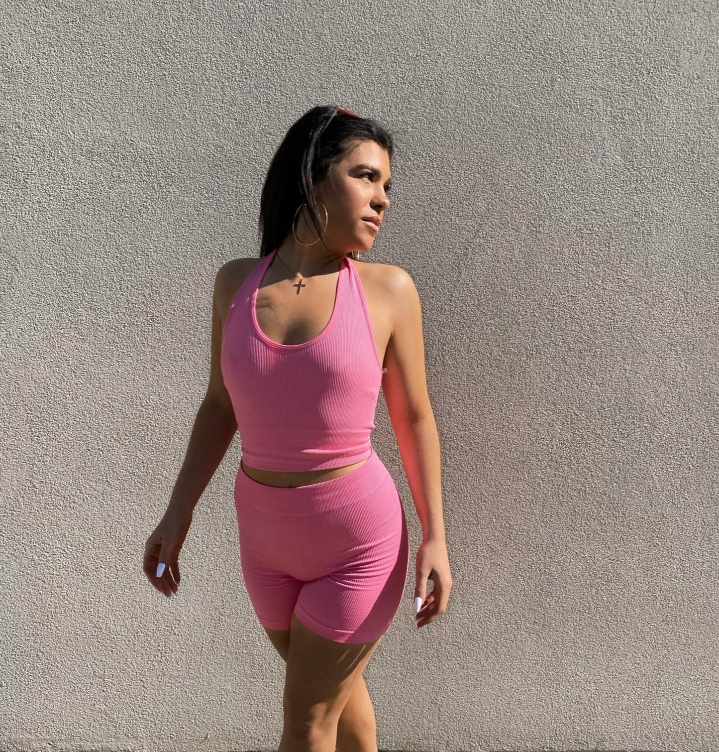 Ribbed Seamless Biker Short Set // Pink