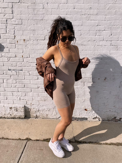 Fitted Sleeveless Romper // Taupe