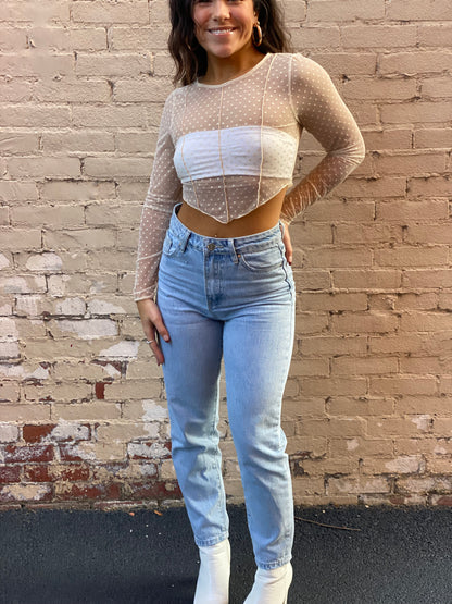 Ivory Dotted Mesh Top