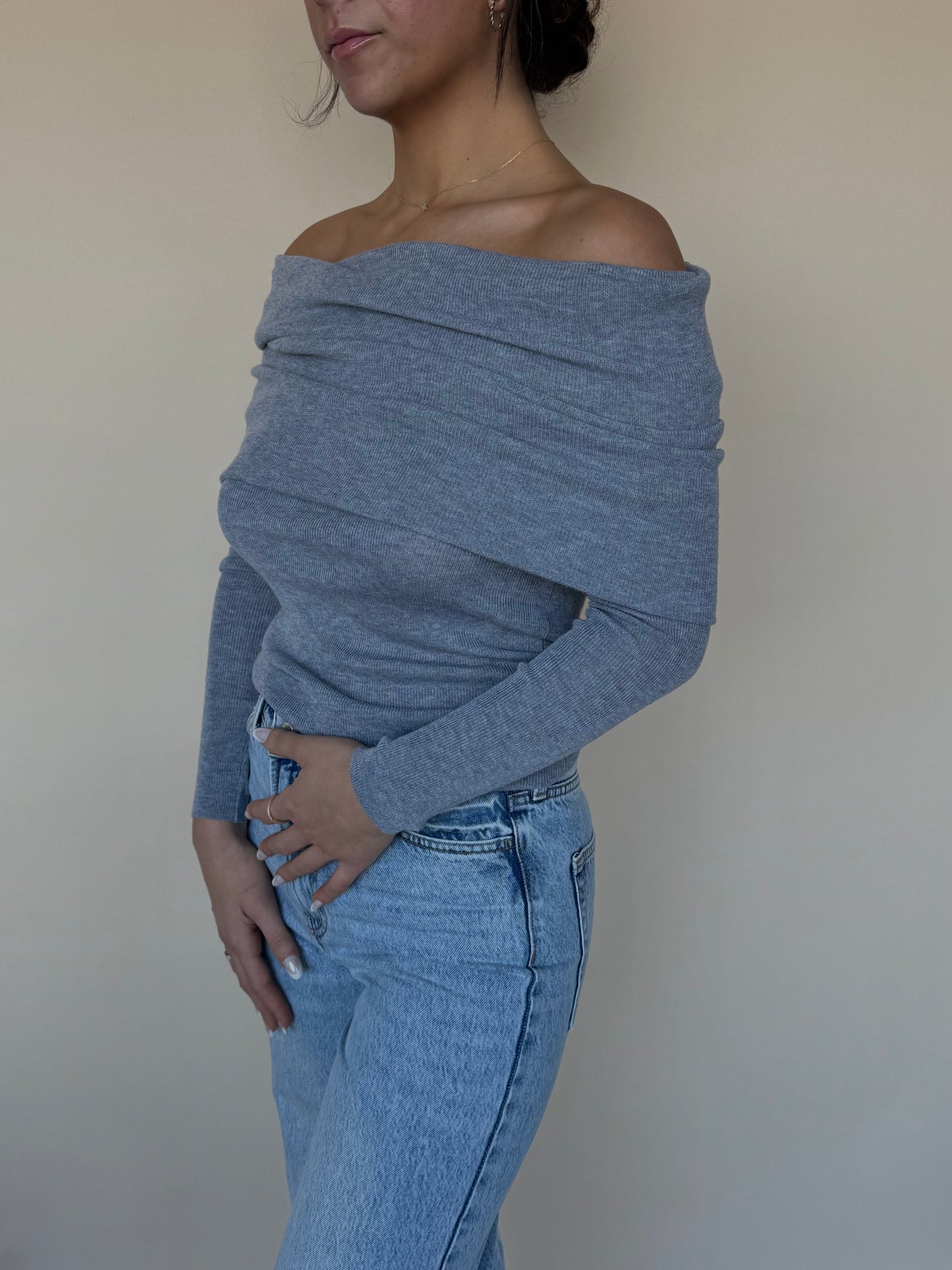 Off-Shoulder Heather Grey Sweater