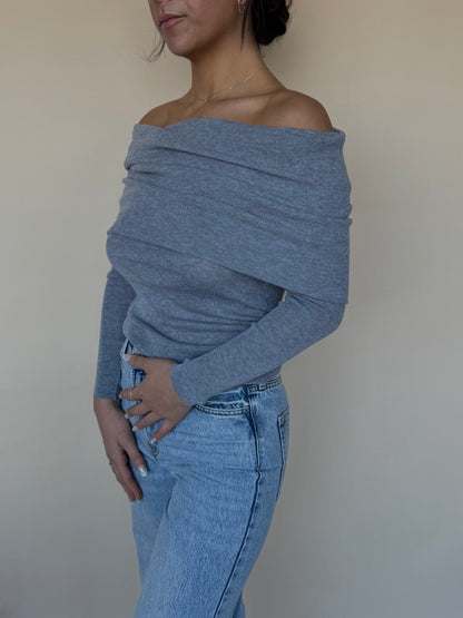 Off-Shoulder Heather Grey Sweater