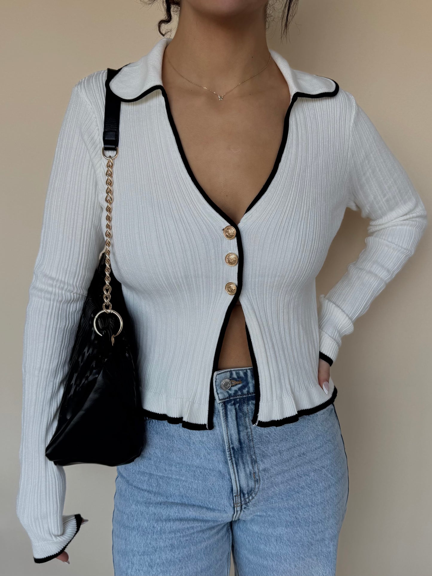 Collared Knit Sweater Cardigan