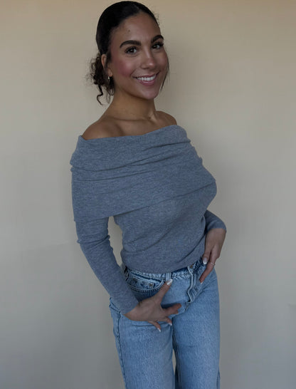 Off-Shoulder Heather Grey Sweater