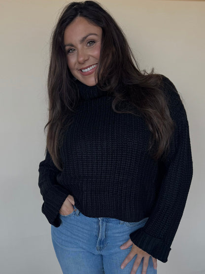 Chunky Turtleneck Sweater in Black