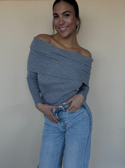 Off-Shoulder Heather Grey Sweater