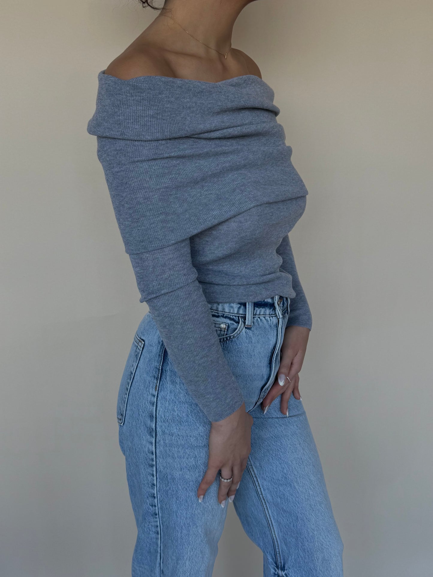 Off-Shoulder Heather Grey Sweater