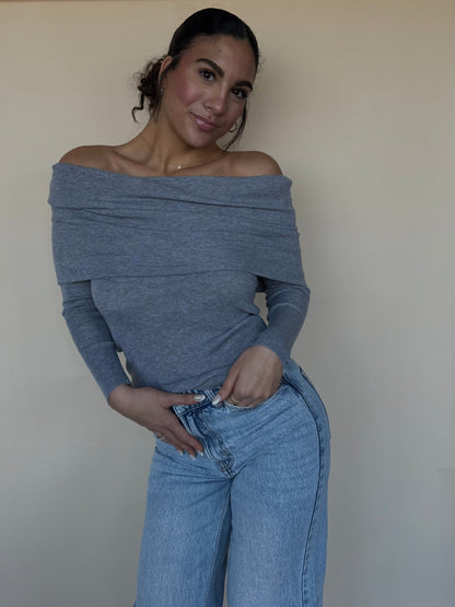 Off-Shoulder Heather Grey Sweater