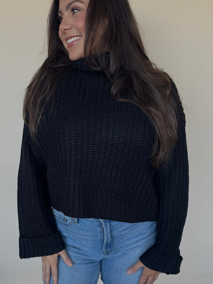 Chunky Turtleneck Sweater in Black