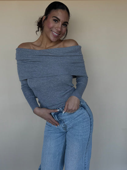 Off-Shoulder Heather Grey Sweater