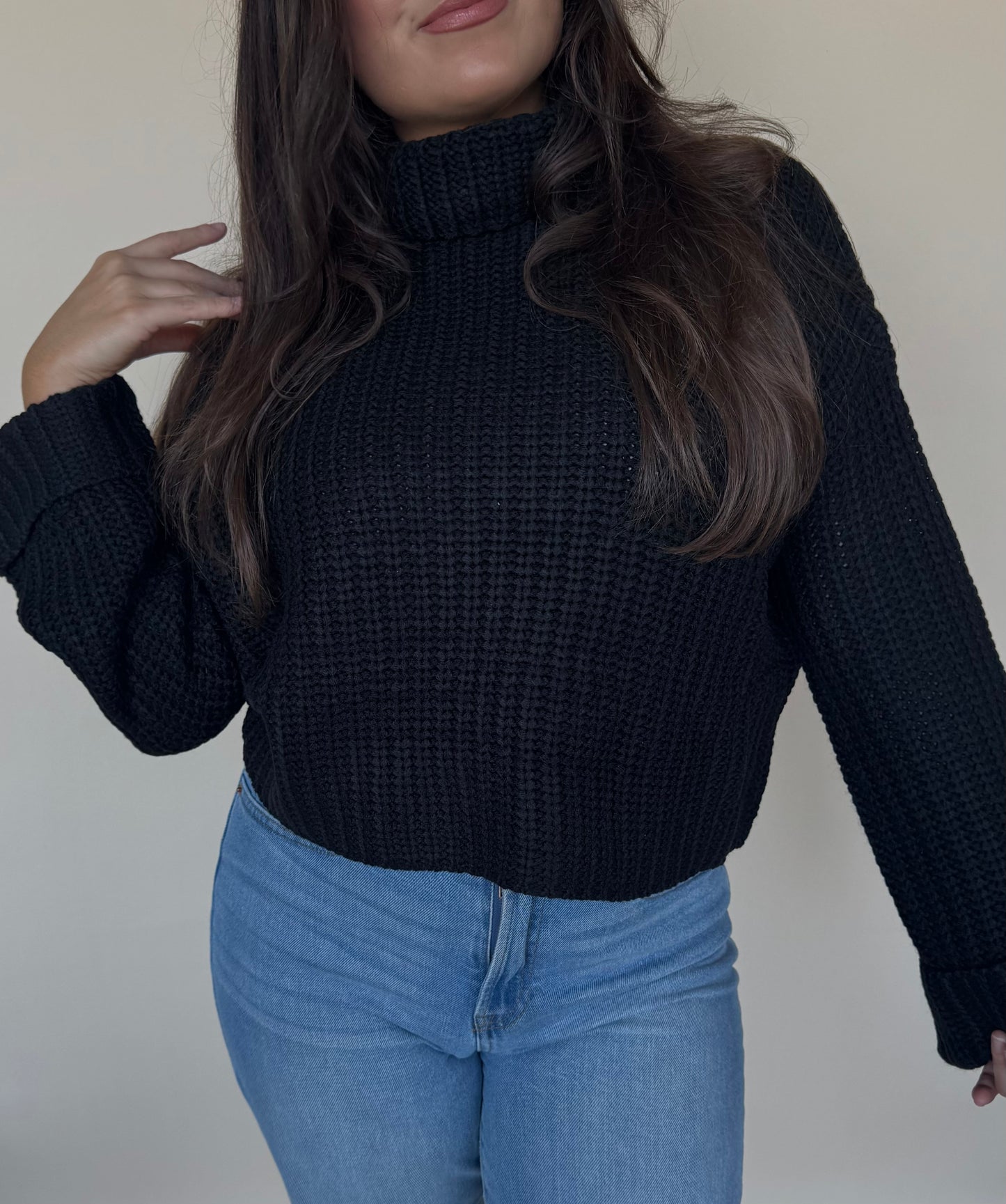 Chunky Turtleneck Sweater in Black