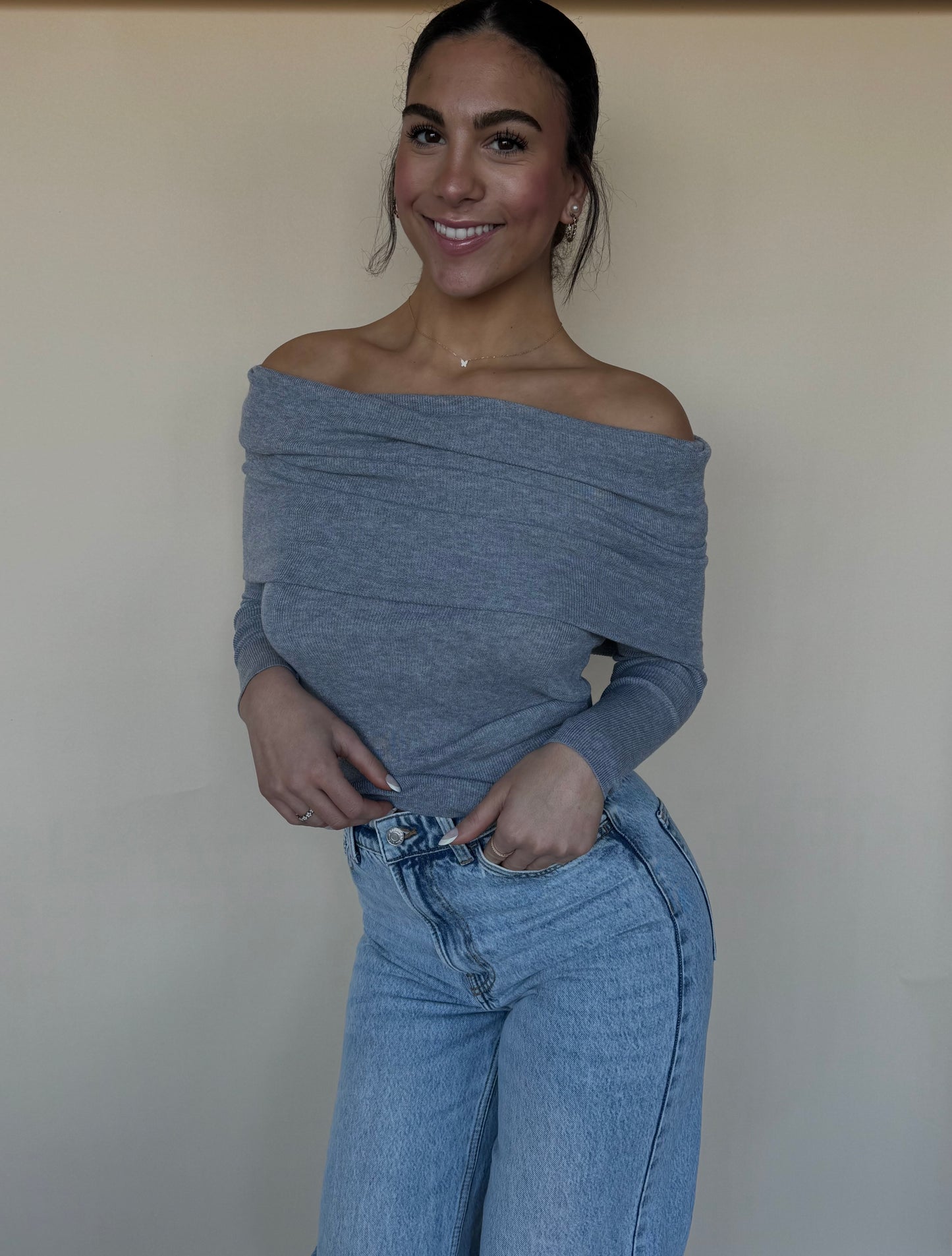 Off-Shoulder Heather Grey Sweater