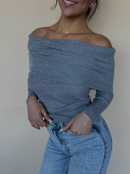 Off-Shoulder Heather Grey Sweater