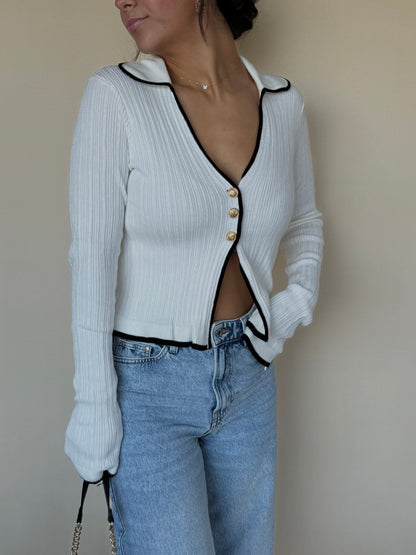 Collared Knit Sweater Cardigan