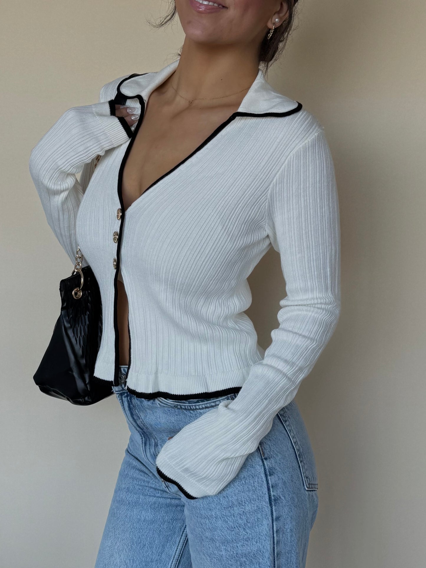 Collared Knit Sweater Cardigan