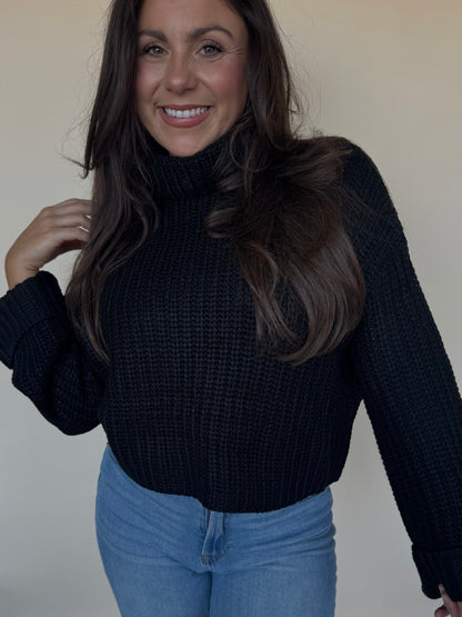 Chunky Turtleneck Sweater in Black