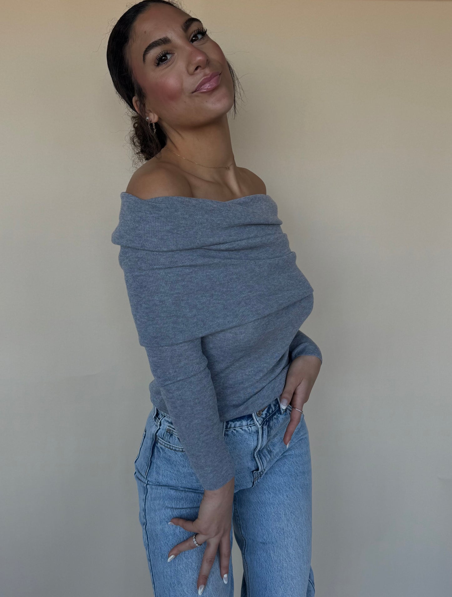 Off-Shoulder Heather Grey Sweater