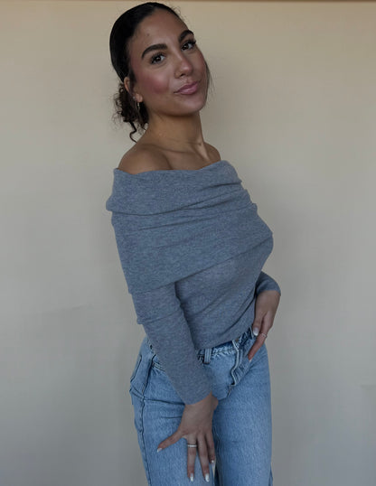 Off-Shoulder Heather Grey Sweater