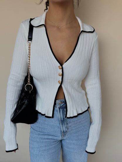 Collared Knit Sweater Cardigan