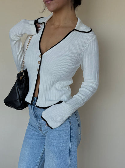 Collared Knit Sweater Cardigan