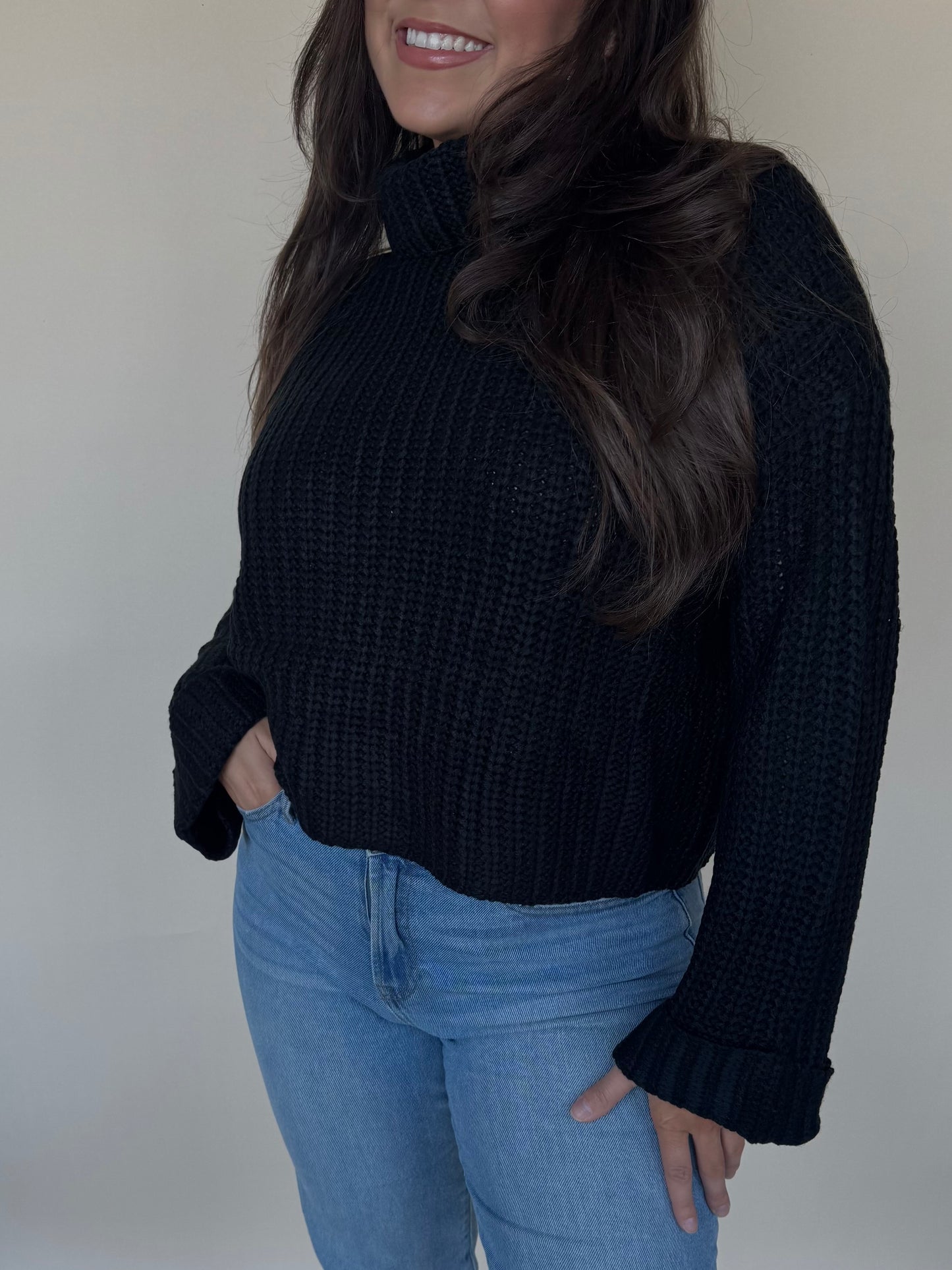 Chunky Turtleneck Sweater in Black