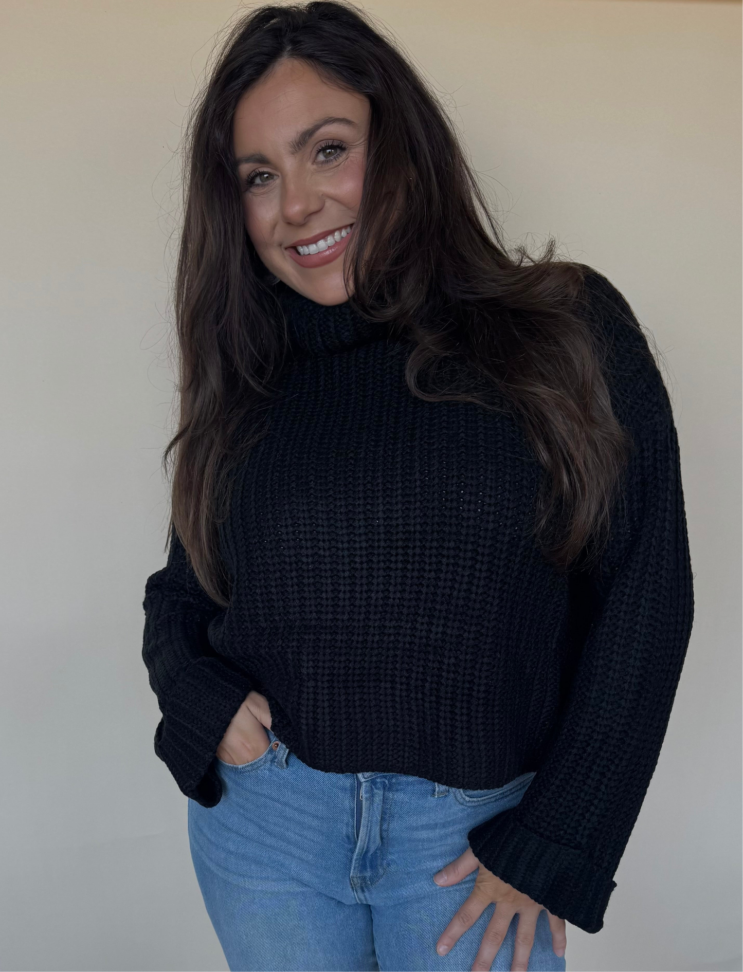 Chunky Turtleneck Sweater in Black